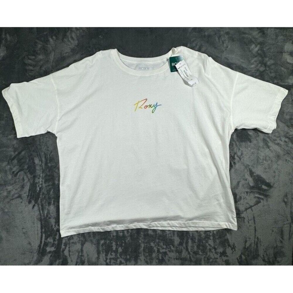 Roxy Easy and‎ Basic Oversized T-Shirt Womens XXL White 80s Style Font